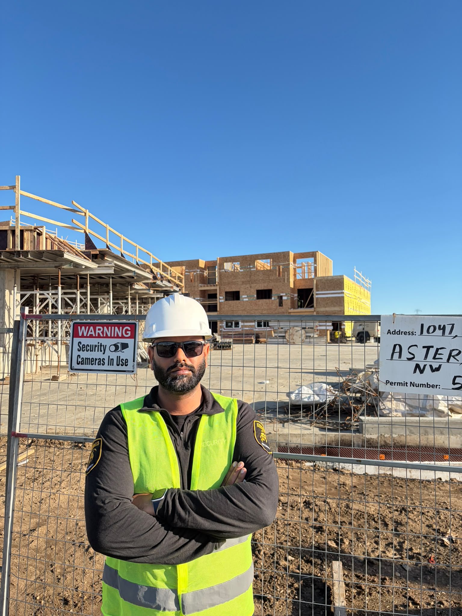 Sierra 13 Security guard on patrol at an active construction site